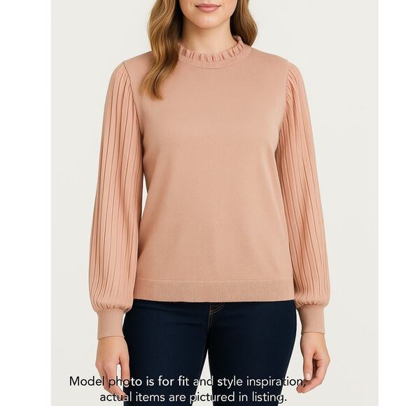 Adrianna Papell Blush Ruffle Neck Pleated Sleeve Sweater Women’s Size Large - Picture 1 of 9